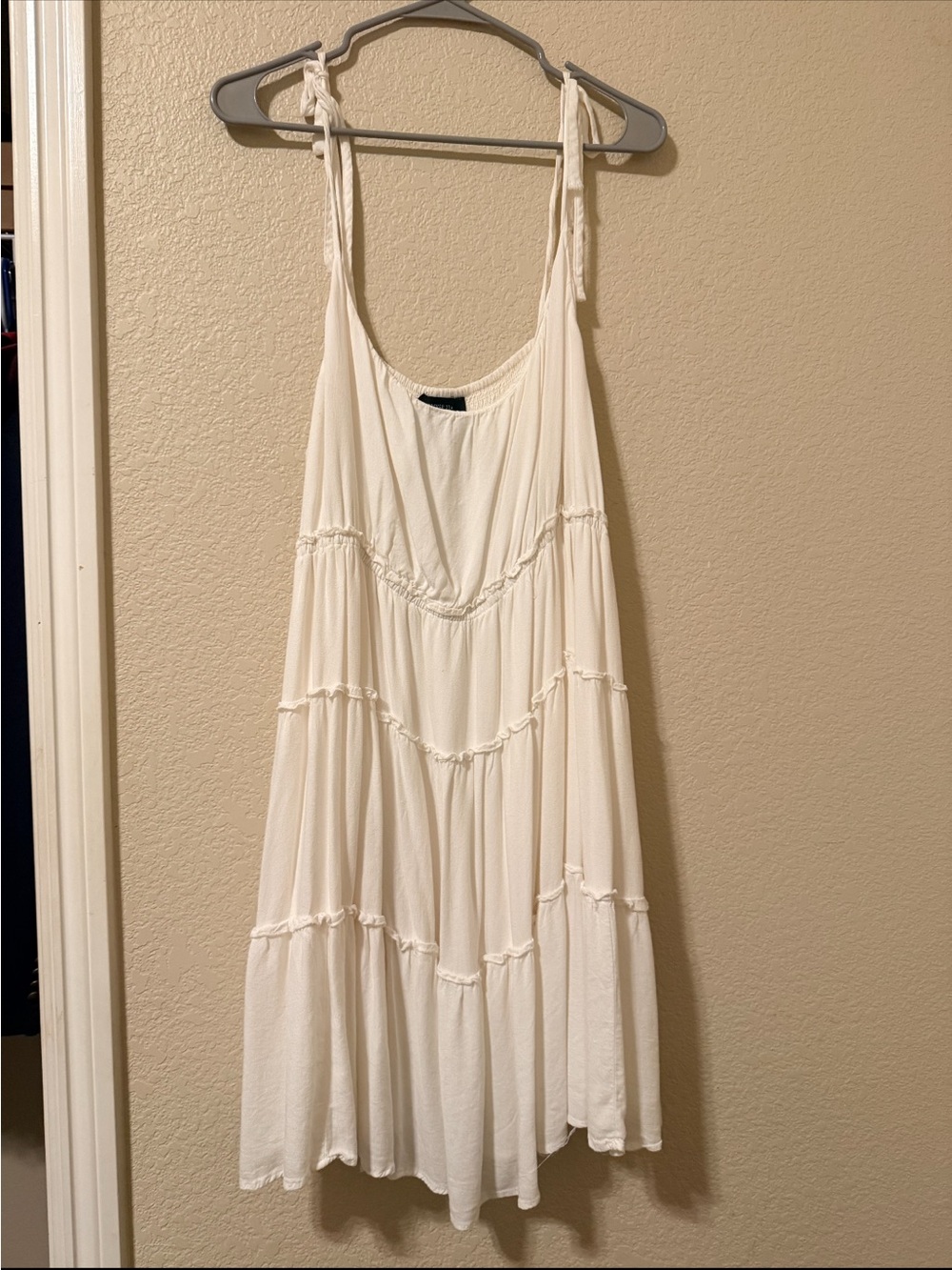 Forever 21 Cream Tie-Shoulder Tiered Mini Dress - Picture 1 of 2